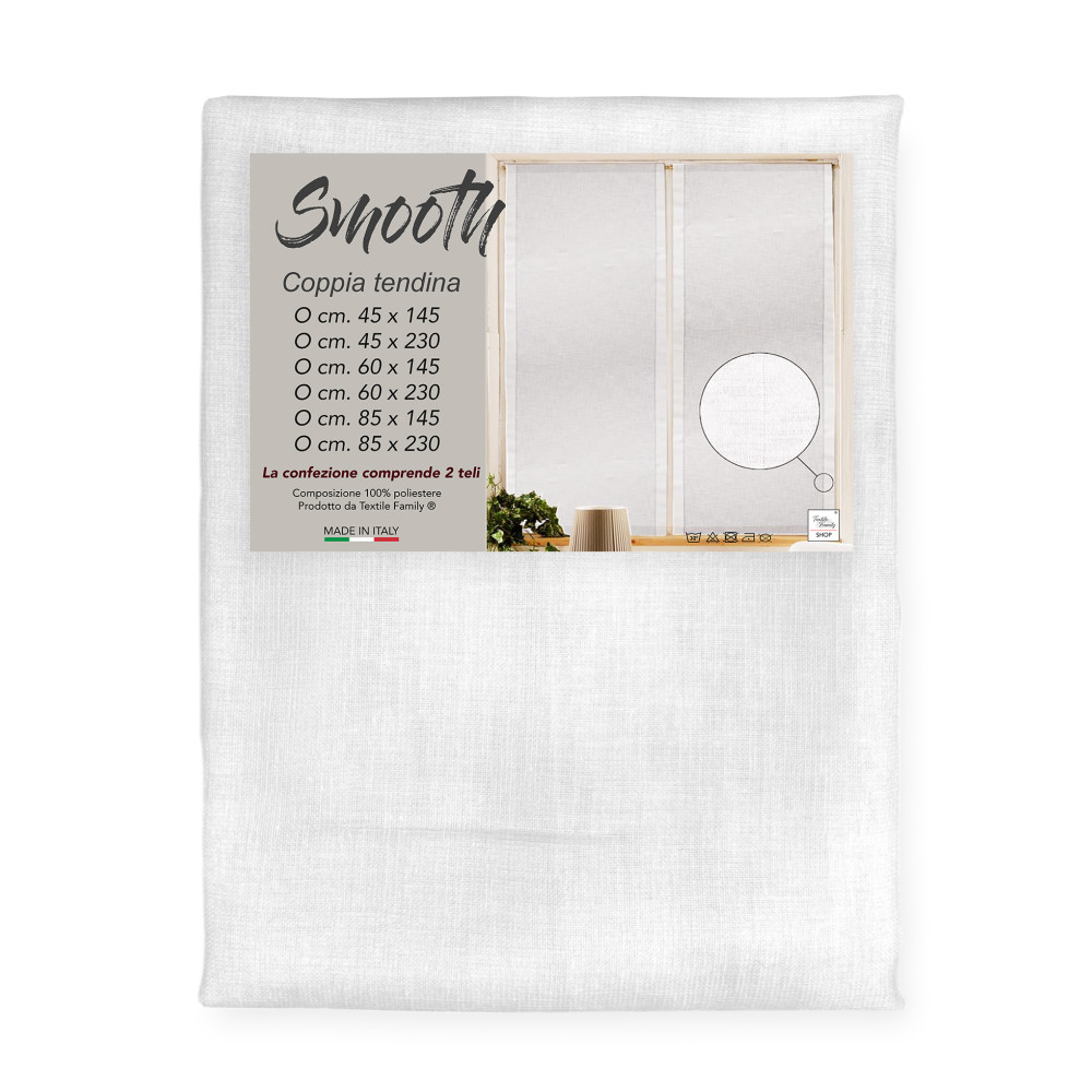 Tendina Smooth Bianco in Poliestere Liscia Tinta Unita, Confezione da 2 Teli, Semitrasparente, Made in Italy